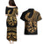 Polynesia Couples Matching Puletasi Dress and Hawaiian Shirt Fish Hook Tattoo Go Fishing Polynesian Pattern Gold - Wonder Print Shop