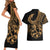 Polynesia Couples Matching Short Sleeve Bodycon Dress and Hawaiian Shirt Fish Hook Tattoo Go Fishing Polynesian Pattern Gold - Wonder Print Shop