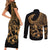 Polynesia Couples Matching Short Sleeve Bodycon Dress and Long Sleeve Button Shirts Fish Hook Tattoo Go Fishing Polynesian Pattern Gold - Wonder Print Shop