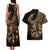 Polynesia Couples Matching Tank Maxi Dress and Hawaiian Shirt Fish Hook Tattoo Go Fishing Polynesian Pattern Gold - Wonder Print Shop