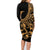 Polynesia Family Matching Long Sleeve Bodycon Dress and Hawaiian Shirt Fish Hook Tattoo Go Fishing Polynesian Pattern Gold - Wonder Print Shop