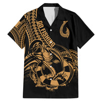 Polynesia Family Matching Mermaid Dress and Hawaiian Shirt Fish Hook Tattoo Go Fishing Polynesian Pattern Gold - Wonder Print Shop
