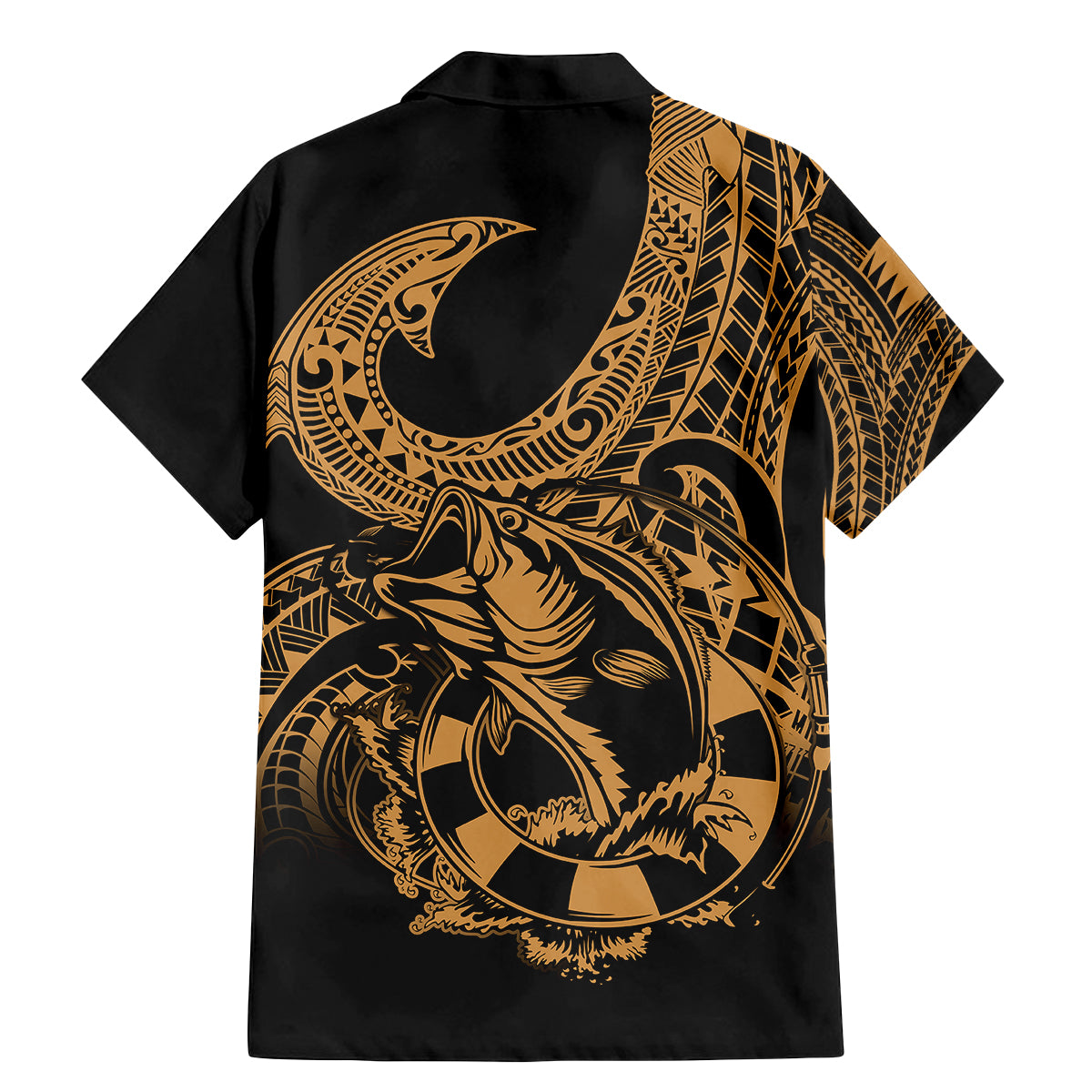 Polynesia Family Matching Mermaid Dress and Hawaiian Shirt Fish Hook Tattoo Go Fishing Polynesian Pattern Gold - Wonder Print Shop