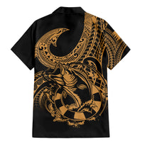 Polynesia Family Matching Mermaid Dress and Hawaiian Shirt Fish Hook Tattoo Go Fishing Polynesian Pattern Gold - Wonder Print Shop