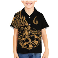 Polynesia Family Matching Mermaid Dress and Hawaiian Shirt Fish Hook Tattoo Go Fishing Polynesian Pattern Gold - Wonder Print Shop