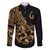 Polynesia Family Matching Off Shoulder Long Sleeve Dress and Hawaiian Shirt Fish Hook Tattoo Go Fishing Polynesian Pattern Gold - Wonder Print Shop