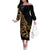 Polynesia Family Matching Off Shoulder Long Sleeve Dress and Hawaiian Shirt Fish Hook Tattoo Go Fishing Polynesian Pattern Gold - Wonder Print Shop