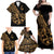 Polynesia Family Matching Off Shoulder Maxi Dress and Hawaiian Shirt Fish Hook Tattoo Go Fishing Polynesian Pattern Gold - Wonder Print Shop
