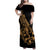 Polynesia Family Matching Off Shoulder Maxi Dress and Hawaiian Shirt Fish Hook Tattoo Go Fishing Polynesian Pattern Gold - Wonder Print Shop
