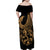 Polynesia Family Matching Off Shoulder Maxi Dress and Hawaiian Shirt Fish Hook Tattoo Go Fishing Polynesian Pattern Gold - Wonder Print Shop