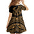 Polynesia Family Matching Off Shoulder Short Dress and Hawaiian Shirt Fish Hook Tattoo Go Fishing Polynesian Pattern Gold - Wonder Print Shop