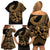 Polynesia Family Matching Off Shoulder Short Dress and Hawaiian Shirt Fish Hook Tattoo Go Fishing Polynesian Pattern Gold - Wonder Print Shop