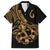 Polynesia Family Matching Off Shoulder Short Dress and Hawaiian Shirt Fish Hook Tattoo Go Fishing Polynesian Pattern Gold - Wonder Print Shop