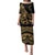 Polynesia Family Matching Puletasi Dress and Hawaiian Shirt Fish Hook Tattoo Go Fishing Polynesian Pattern Gold - Wonder Print Shop