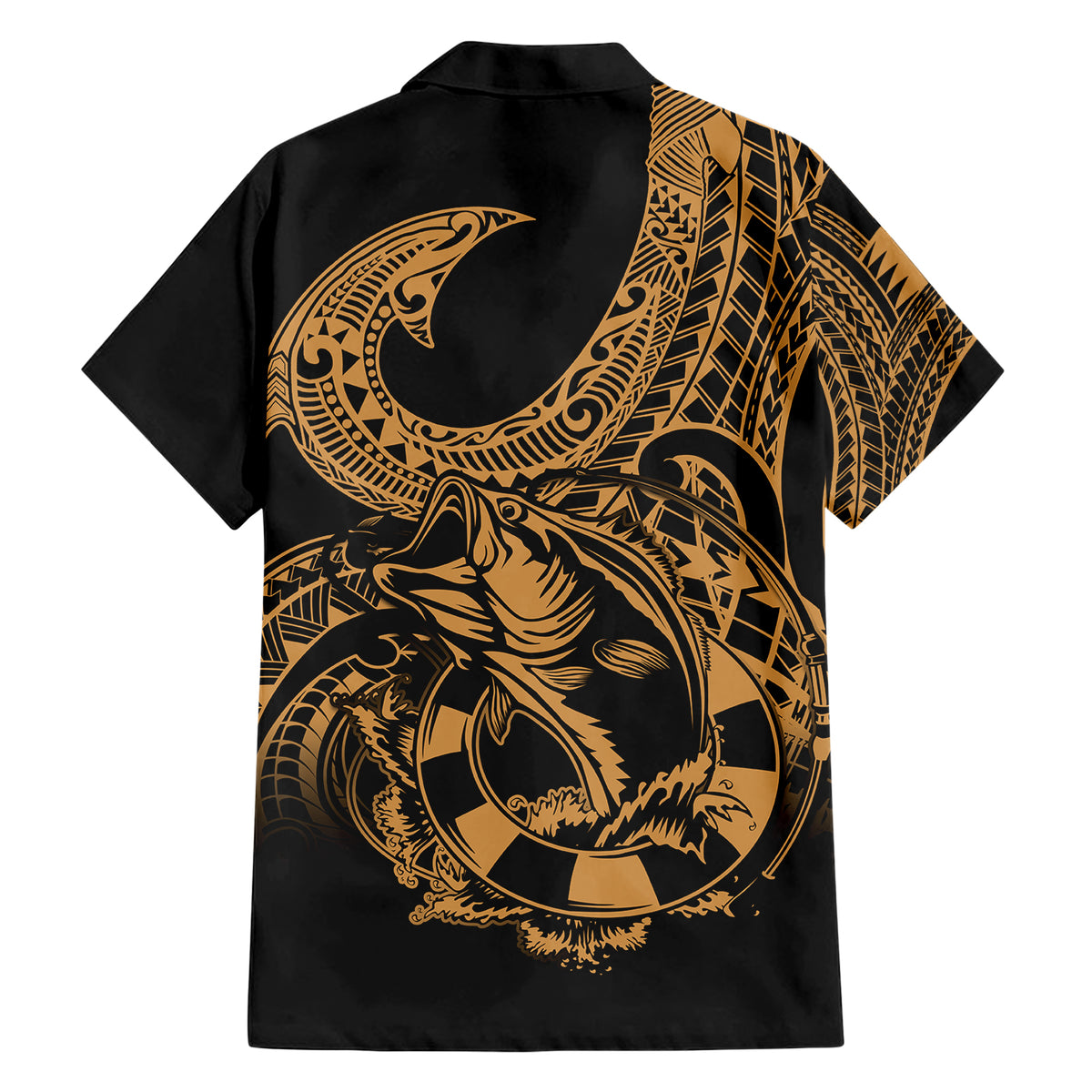 Polynesia Family Matching Short Sleeve Bodycon Dress and Hawaiian Shirt Fish Hook Tattoo Go Fishing Polynesian Pattern Gold - Wonder Print Shop
