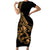 Polynesia Family Matching Short Sleeve Bodycon Dress and Hawaiian Shirt Fish Hook Tattoo Go Fishing Polynesian Pattern Gold - Wonder Print Shop