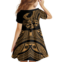Polynesia Family Matching Summer Maxi Dress and Hawaiian Shirt Fish Hook Tattoo Go Fishing Polynesian Pattern Gold - Wonder Print Shop