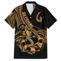 Polynesia Family Matching Summer Maxi Dress and Hawaiian Shirt Fish Hook Tattoo Go Fishing Polynesian Pattern Gold - Wonder Print Shop
