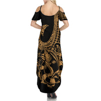 Polynesia Family Matching Summer Maxi Dress and Hawaiian Shirt Fish Hook Tattoo Go Fishing Polynesian Pattern Gold - Wonder Print Shop