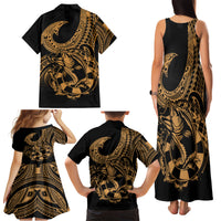 Polynesia Family Matching Tank Maxi Dress and Hawaiian Shirt Fish Hook Tattoo Go Fishing Polynesian Pattern Gold - Wonder Print Shop