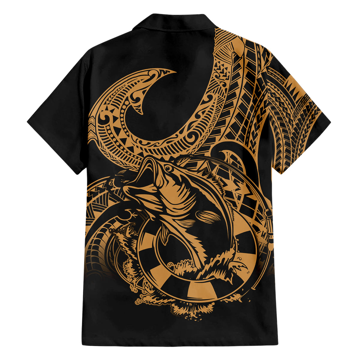 Polynesia Hawaiian Shirt Fish Hook Tattoo Go Fishing Polynesian Pattern Gold - Wonder Print Shop