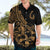Polynesia Hawaiian Shirt Fish Hook Tattoo Go Fishing Polynesian Pattern Gold - Wonder Print Shop