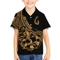 Polynesia Hawaiian Shirt Fish Hook Tattoo Go Fishing Polynesian Pattern Gold - Wonder Print Shop