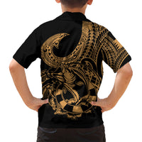 Polynesia Hawaiian Shirt Fish Hook Tattoo Go Fishing Polynesian Pattern Gold - Wonder Print Shop