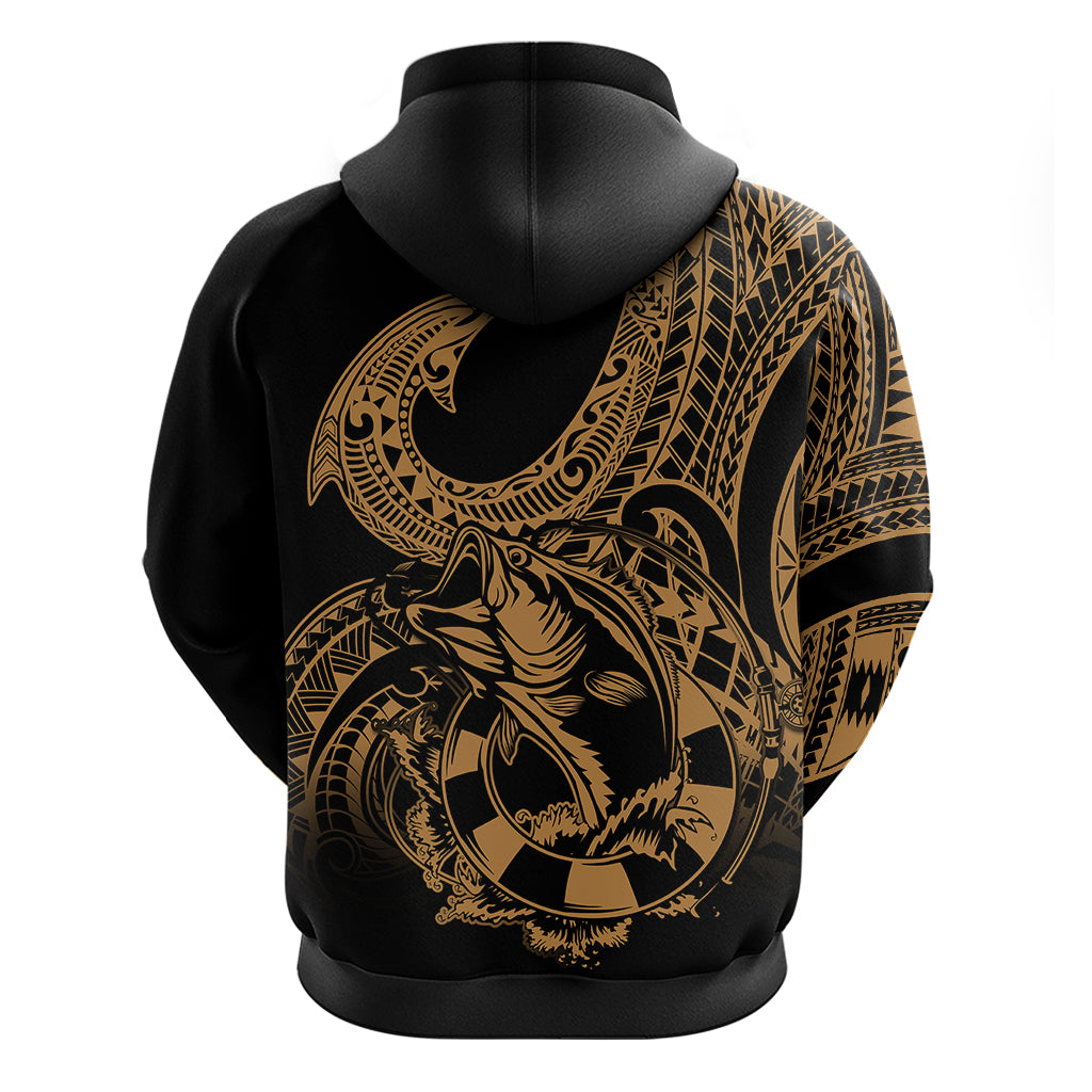 Polynesia Hoodie Fish Hook Tattoo Go Fishing Polynesian Pattern Gold - Wonder Print Shop
