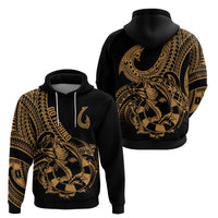 Polynesia Hoodie Fish Hook Tattoo Go Fishing Polynesian Pattern Gold - Wonder Print Shop