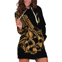 Polynesia Hoodie Dress Fish Hook Tattoo Go Fishing Polynesian Pattern Gold - Wonder Print Shop