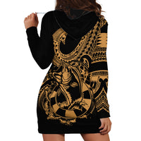 Polynesia Hoodie Dress Fish Hook Tattoo Go Fishing Polynesian Pattern Gold - Wonder Print Shop