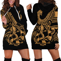 Polynesia Hoodie Dress Fish Hook Tattoo Go Fishing Polynesian Pattern Gold - Wonder Print Shop