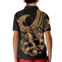 Polynesia Kid Polo Shirt Fish Hook Tattoo Go Fishing Polynesian Pattern Gold - Wonder Print Shop