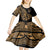 Polynesia Kid Short Sleeve Dress Fish Hook Tattoo Go Fishing Polynesian Pattern Gold - Wonder Print Shop