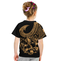 Polynesia Kid T Shirt Fish Hook Tattoo Go Fishing Polynesian Pattern Gold - Wonder Print Shop