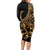 Polynesia Long Sleeve Bodycon Dress Fish Hook Tattoo Go Fishing Polynesian Pattern Gold - Wonder Print Shop