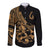 Polynesia Long Sleeve Button Shirt Fish Hook Tattoo Go Fishing Polynesian Pattern Gold - Wonder Print Shop