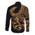 Polynesia Long Sleeve Button Shirt Fish Hook Tattoo Go Fishing Polynesian Pattern Gold - Wonder Print Shop