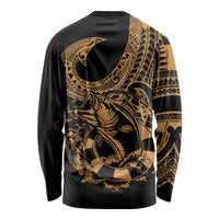 Polynesia Long Sleeve Shirt Fish Hook Tattoo Go Fishing Polynesian Pattern Gold - Wonder Print Shop