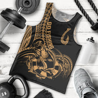 Polynesia Men Tank Top Fish Hook Tattoo Go Fishing Polynesian Pattern Gold - Wonder Print Shop