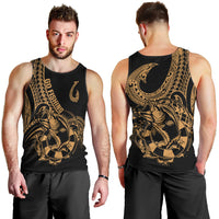Polynesia Men Tank Top Fish Hook Tattoo Go Fishing Polynesian Pattern Gold - Wonder Print Shop
