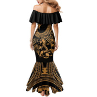 Polynesia Mermaid Dress Fish Hook Tattoo Go Fishing Polynesian Pattern Gold - Wonder Print Shop