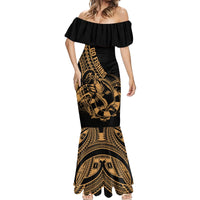 Polynesia Mermaid Dress Fish Hook Tattoo Go Fishing Polynesian Pattern Gold - Wonder Print Shop