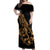 Polynesia Off Shoulder Maxi Dress Fish Hook Tattoo Go Fishing Polynesian Pattern Gold - Wonder Print Shop
