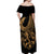 Polynesia Off Shoulder Maxi Dress Fish Hook Tattoo Go Fishing Polynesian Pattern Gold - Wonder Print Shop
