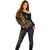 Polynesia Off Shoulder Sweater Fish Hook Tattoo Go Fishing Polynesian Pattern Gold - Wonder Print Shop