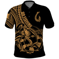 Polynesia Polo Shirt Fish Hook Tattoo Go Fishing Polynesian Pattern Gold - Wonder Print Shop