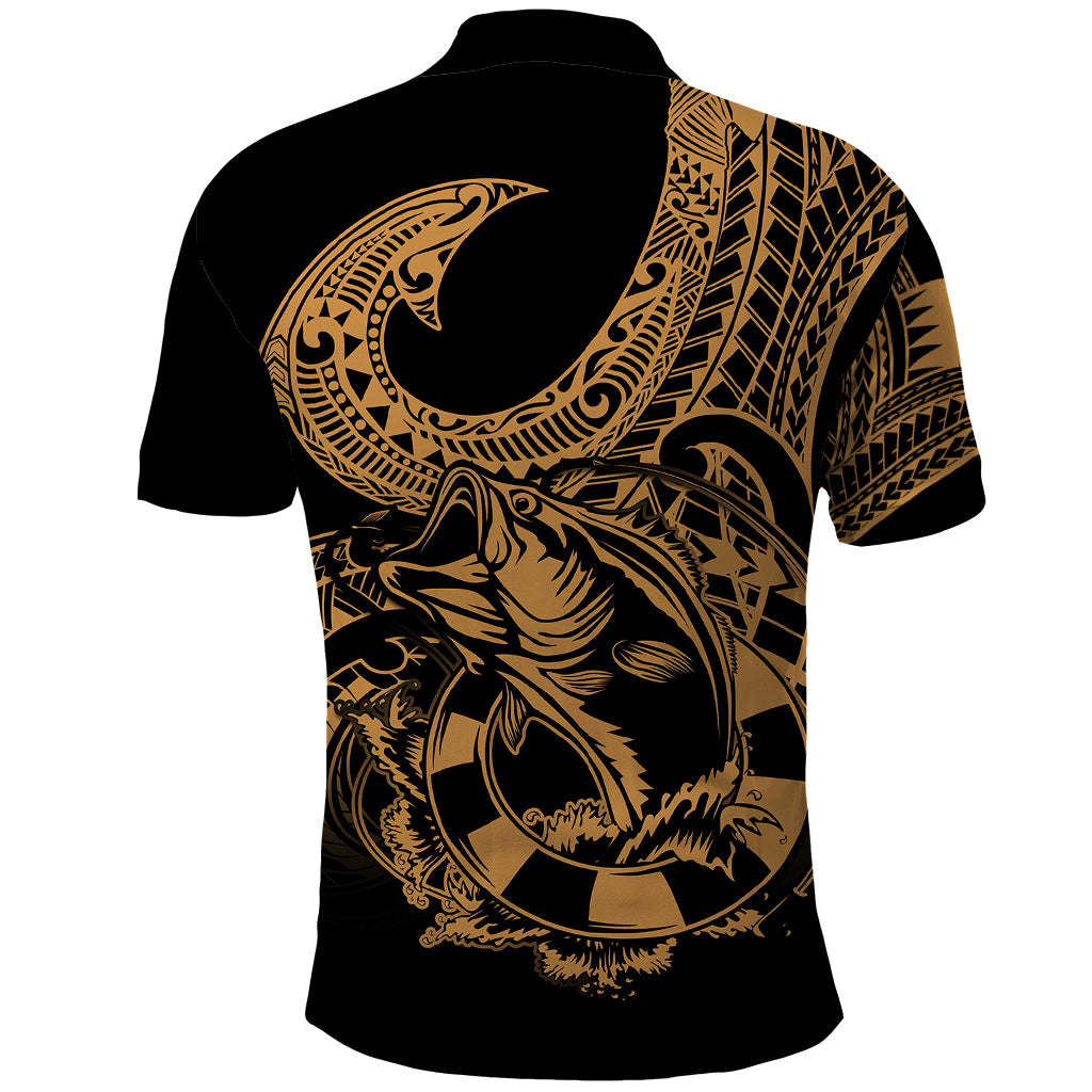 Polynesia Polo Shirt Fish Hook Tattoo Go Fishing Polynesian Pattern Gold - Wonder Print Shop