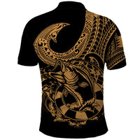 Polynesia Polo Shirt Fish Hook Tattoo Go Fishing Polynesian Pattern Gold - Wonder Print Shop